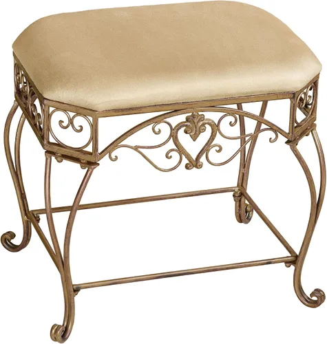 Miniatura 6 de Touch of Class Aldabella - Banco de tocador tapizado tradicional, color dorado cremoso, cojín de poliéster, metal hecho a mano, sillas
