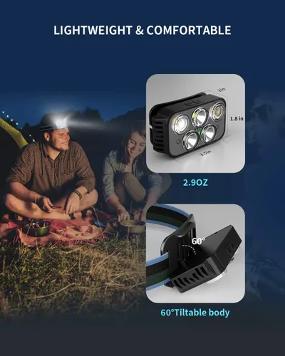 Miniatura 6 de Linterna frontal recargable, 400 lúmenes, con sensor de movimiento súper brillante, linternas de cabeza impermeables con luz blanca y roja, 6 modos