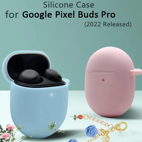 Miniatura 4 de Funda para Google Pixel Buds Pro con llavero, bonita funda de silicona para Pixel Buds Pro, funda de carga protectora con mosquetón de flores, Azul