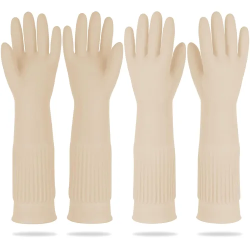 Miniatura 8 de DABOGOSA Mamison 2 pares de guantes de goma impermeables reutilizables para limpieza de lavavajillas para el hogar, guantes de cocina