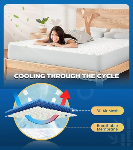 Miniatura 4 de Protector de colchón premium 100% impermeable Twin XL, tela de aire 3D transpirable y refrescante, cubierta de colchón suave e hipoalergénica sin