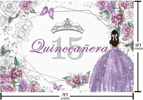 Miniatura 5 de Sendy - Telón de fondo de quinceañera para cumpleaños de quinceañera de 15 años para Sweet Girl Mis Quince Anos, decoraciones de fiesta de 15