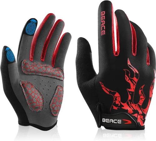 Miniatura 27 de BEACE Guantes de ciclismo para hombres y mujeres, guantes de ciclismo de montaña con pantalla táctil y palma de silicona antideslizante, guantes