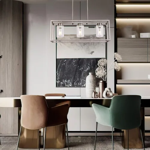 Miniatura 4 de XILICON Accesorios de iluminación de comedor colgantes de níquel cepillado de 3 luces modernas lámparas colgantes contemporáneas con pantalla