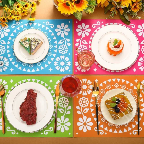 Miniatura 2 de Yingzhao 100 manteles individuales desechables de papel mexicano para fiestas, manteles individuales de Picado Cinco de Mayo, a granel para mesa