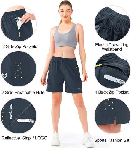 Miniatura 23 de NORTHYARD Pantalones cortos deportivos de senderismo para mujer, de secado rápido, ligeros, para gimnasio, entrenamiento, con 3 bolsillos