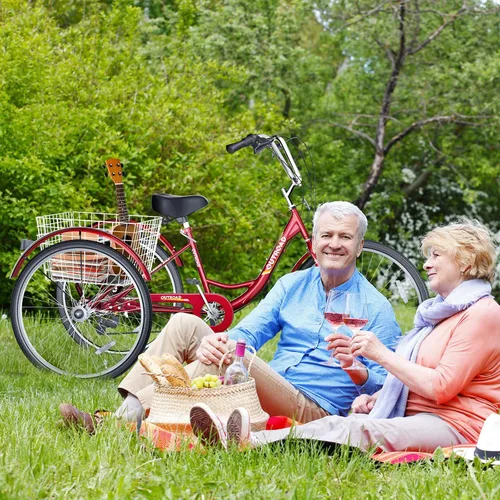 Miniatura 2 de Triciclo de 7 velocidades para adultos, triciclo Cruiser de 24 pulgadas con cesta grande para mujeres, hombres y personas mayores, bicicleta de 3