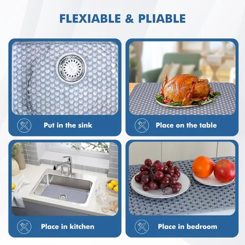 Miniatura 5 de Bestjing Tapete de silicona para fregadero - Protectores para fregadero de cocina con drenaje central, accesorio de rejilla de cocina de 26" x 14