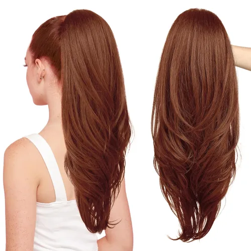 Miniatura 22 de SEIKEA Extensión de cola de caballo versátil con cordón, 26" de largo, cabello ondulado multicapa, clip para cola de caballo, extensiones de pelo