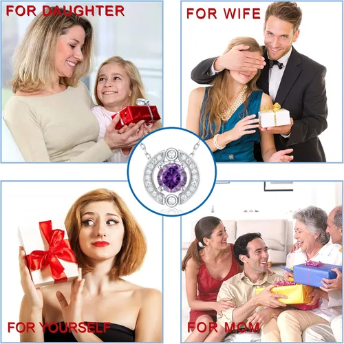 Miniatura 6 de Collar con halo de piedra natal para mujer, plata de ley, chapado en platino, piedras preciosas brillantes, corte redondo, colgante solitario