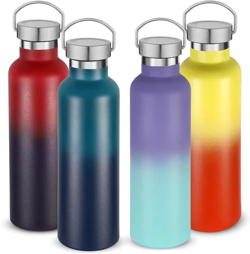 Miniatura 18 de Volhoply 24 onzas Botella de agua aislada con boca estándar con tapa de combinación de plástico y acero inoxidable, botellas de agua de 304 18/8