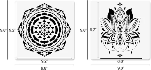 Miniatura 2 de Plantillas de geometría sagrada – 12 plantillas de yoga con Om, loto, chakra, mandala, hamsa, sol, luna símbolos para pintar sobre madera, tela
