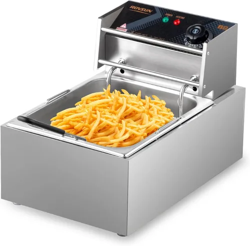 ROVSUN Freidora Profunda Eléctrica Comercial de 11.4QT con Cesta y Tapa, Máquina de Freír de Encimera, Freidora Francesa de Acero Inoxidable con