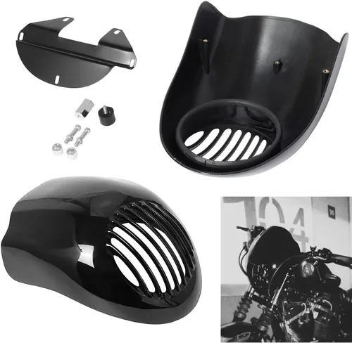 Miniatura 2 de Parabrisas de motocicleta Retro Cafe Racer Parrilla para manillar Parabrisas Faro Carenado Cubierta Negro Compatible con Harley Sportster Dyna XL FX