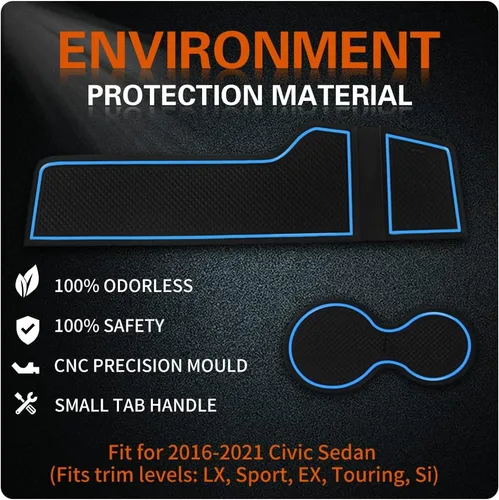 Miniatura 2 de Accesorios compatibles con Honda Civic 2016-2021 (Sedán), insertos de portavasos antideslizantes personalizados mejorados, forros de consola