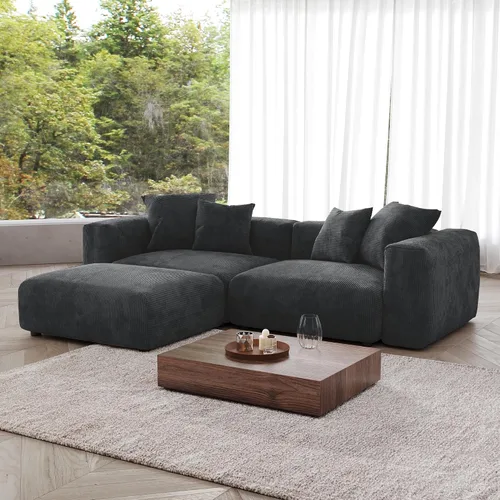 Miniatura 21 de JACH Sofás Seccionales de Pana para Sala de Estar, Sofá Seccional Modular con Otomanas Chaise, Fundas de Cojines Removibles, Sofá Cama Moderno