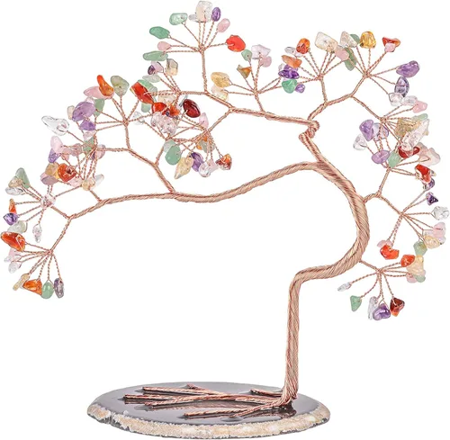 Miniatura 9 de rockcloud Árbol de dinero de cristal aguamarina con base de ágata, árbol bonsái de Feng Shui de la suerte para decoración de oficina y hogar