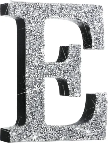 Miniatura 57 de Qunclay Letras brillantes de cristal plateado de 5.7 pulgadas, decoración de diamantes triturados, letra de madera con purpurina con tornillo