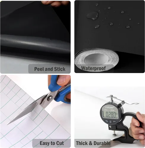 Miniatura 4 de Oxdigi Papel tapiz negro de 24 x 196 pulgadas, papel adhesivo negro mate para despegar y pegar, autoadhesivo, extraíble, impermeable, película
