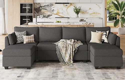 Miniatura 7 de Huatean Home Sofá Seccional Modular de 114.17", Sofá Modular de 6 Asientos con Almacenamiento, Espuma Viscoelástica, Sofás Seccionales Convertibles
