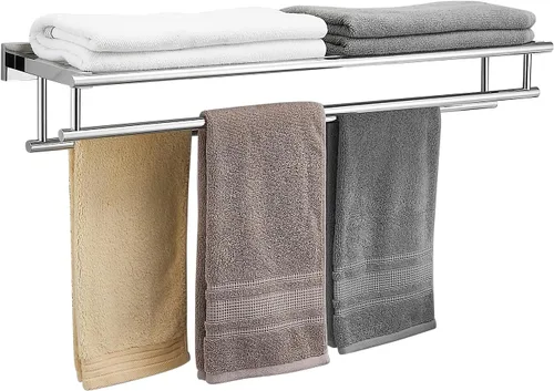Miniatura 13 de Toallero con estante de 20 pulgadas, toalleros dobles para baño, soporte de toallas de baño negro mate, toallero de acero inoxidable SUS304