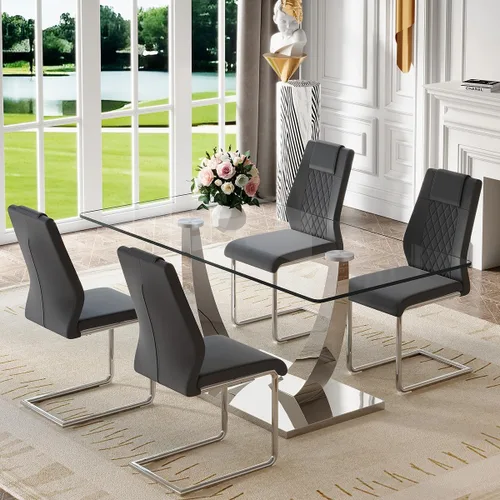 Miniatura 55 de Mesa de comedor moderna para mesa de comedor de mármol sintético de 4/6, 63 pulgadas, mesa de cocina rectangular, mesa de cocina y comedor de fácil