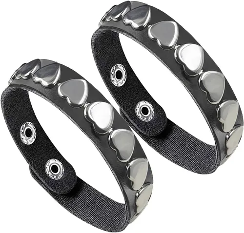 Miniatura 14 de Pulsera de cuero para hombre y mujer, pulsera punk, pulsera de rock, trenzada, con remaches, pulsera ajustable