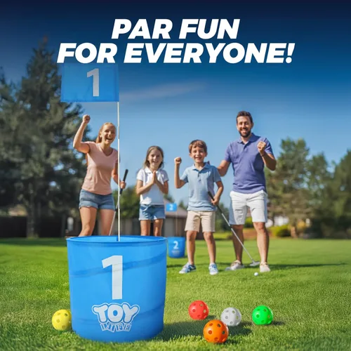 Miniatura 3 de TOY Life Juego de cubo de golf, juego de golf de 3 agujeros para adultos, familia y niños, campo de golf portátil con pelotas y bandera, juego