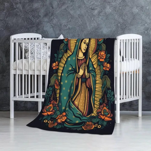 Miniatura 5 de Manta de Franela de la Virgen María, 50" x 40", Manta Negra con Temática de Nuestra Señora de Guadalupe para el Hogar, Cama, Sofá, Sillón, Regalos