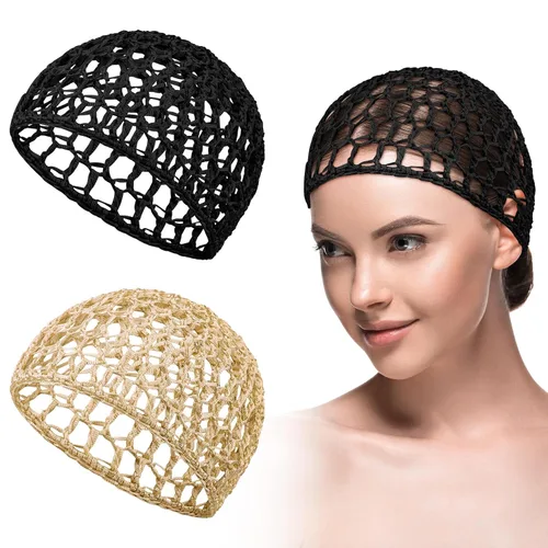 Miniatura 6 de Geyoga 2 piezas de red de ganchillo para el cabello, gorro de punto de rayón, cubierta de moño, gorro de ducha tejido para dormir para mujeres