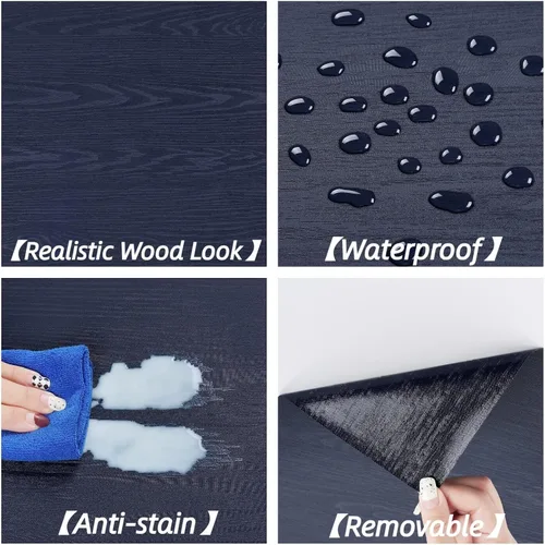 Miniatura 3 de Decotalk Papel de contacto de madera, papel de contacto de grano de madera, papel de contacto de grano de madera, papel tapiz azul marino de 17.7 x