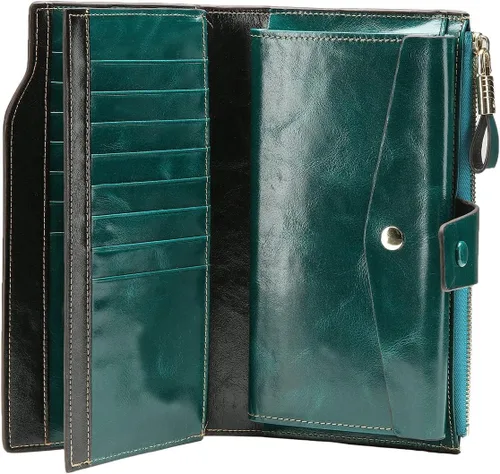 Miniatura 38 de Itslife - Cartera de piel sintética encerada para mujer con bloqueo de identificación de radio frecuencia (RFID), de gran capacidad, encerada