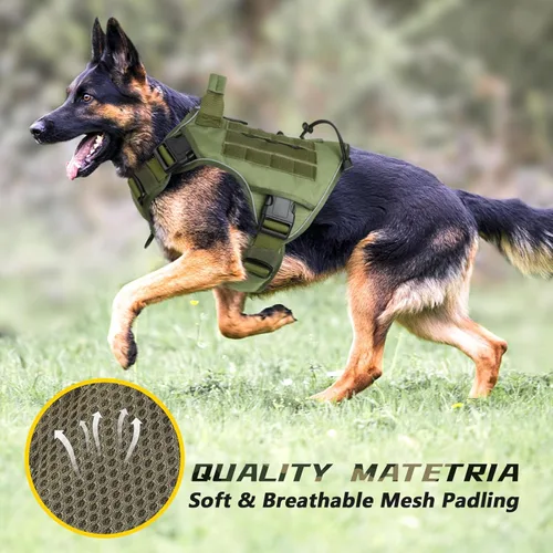 Miniatura 6 de WINGOIN Arnés táctico para perros extragrandes, arnés resistente sin tirones con asa, ajustable, reflectante, militar, K9, chaleco para perros Verde