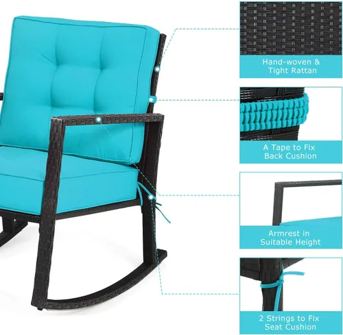 Miniatura 6 de DORTALA Silla mecedora de ratán, 2 piezas, silla de mimbre para exteriores con marco de acero resistente, asiento de muebles de mimbre para patio