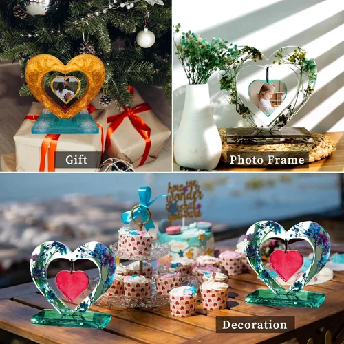 Miniatura 5 de Moldes de resina para marco de fotos de corazón, marco de fotos grande para decoración de resina, molde de silicona para fundición de resina, resina