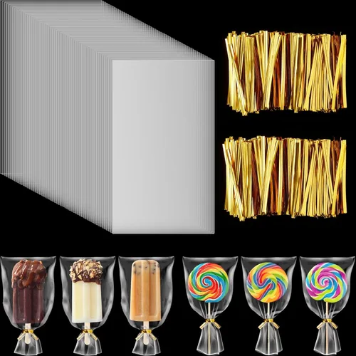 Miniatura 8 de Shappy 200 bolsas de celofán de 4 x 6 pulgadas, juego de 100 bolsas transparentes para golosinas con 100 lazos torcidos, bolsa de plástico