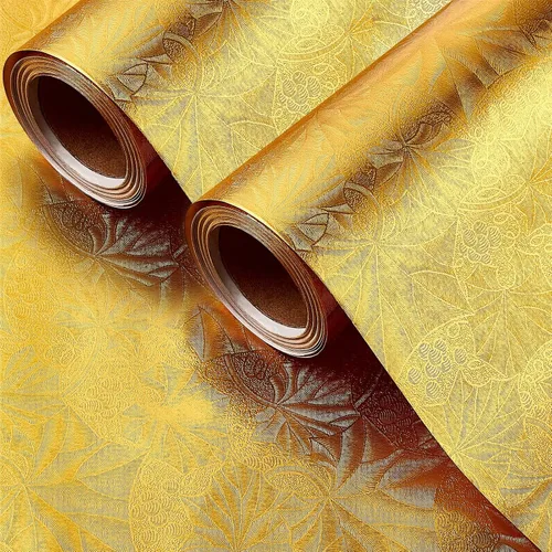 Ireer 2 rollos de papel de aluminio floral en relieve, papel de regalo metálico dorado de Navidad, hojas de papel de regalo para manualidades,