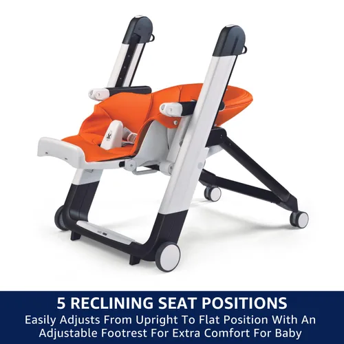 Miniatura 7 de Peg Perego Siesta, Silla Alta Plegable y Reclinable Crece Con el Bebé, Altura Ajustable, Limpieza Rápida y Ruedas Fáciles de Empujar para Bebés