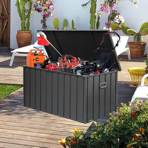 Miniatura 14 de Domi - Caja de cubierta de 100 galones, gabinete de almacenamiento de metal con cerradura para exteriores, banco de acero impermeable