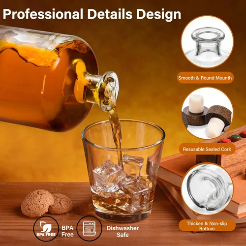 Miniatura 3 de WRINGKIT Paquete de 4 botellas de licor de vidrio, botellas de vino transparentes de 25 onzas con tapón de corcho en T, dispensador de botellas