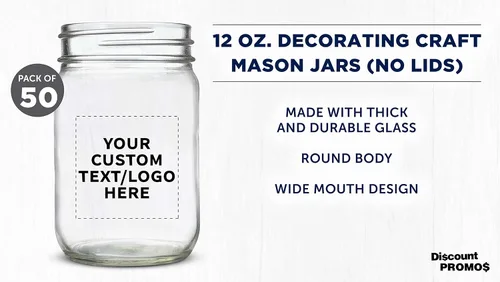 Miniatura 3 de DISCOUNT PROMOS Tarros de vidrio decorativos personalizados de 12 onzas, juego de 50 unidades, tarros de vidrio para avena durante la noche, dulces