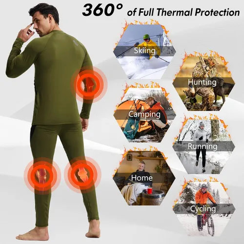 Miniatura 5 de Thermal Underwear for Men Long Johns Set with Fleece Lined Winter Hunting Gear Warm Base Layer Sport Top Bottom