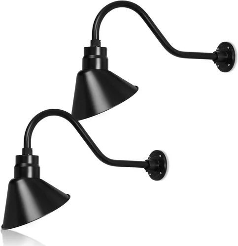 Lámpara de señal de cuello de cisne con pantalla angular negra satinada de 10 pulgadas con brazo de extensión largo de 22 pulgadas, aplique de pared