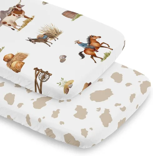 Miniatura 17 de Sweet Jojo Designs Sábana bajera ajustable de animales de granja para cuna portátil para cuna o paquete y juego - Acuarela de granja caballo, vaca