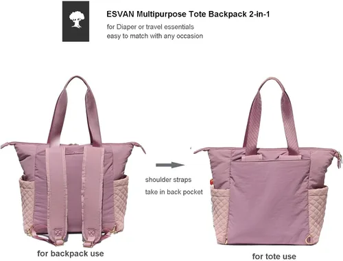 Miniatura 3 de ESVAN Bolsa de pañales Totepack Mochila 2 en 1 para mujer, multifuncional, de gran capacidad, con bolsillos aislados, viaje Multifunctional Rosa