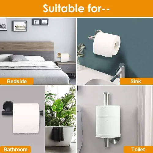 Miniatura 4 de TocTen Soporte de papel higiénico, soporte para rollo de papel higiénico montado en la pared para baño, dispensador de papel de perforación de acero
