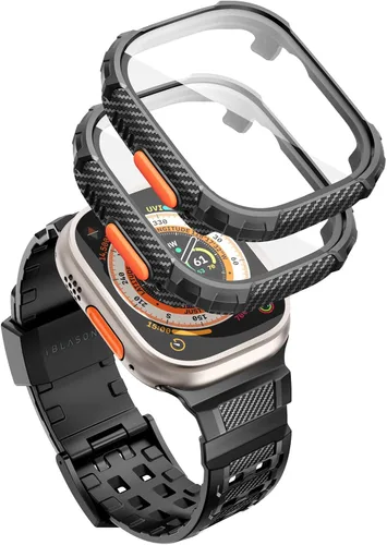 Miniatura 16 de i-Blason Correa deportiva de poliuretano termoplástico transpirable a prueba de golpes para Apple Watch 9, 8, 7 (1.772 in) con 2 fundas rígidas Negro