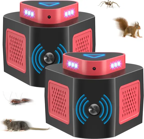 Repelente ultrasónico para roedores, repelente de ratones para deshacerse de ratones, repelente electrónico permanente, 4 modos y luz intermitente,