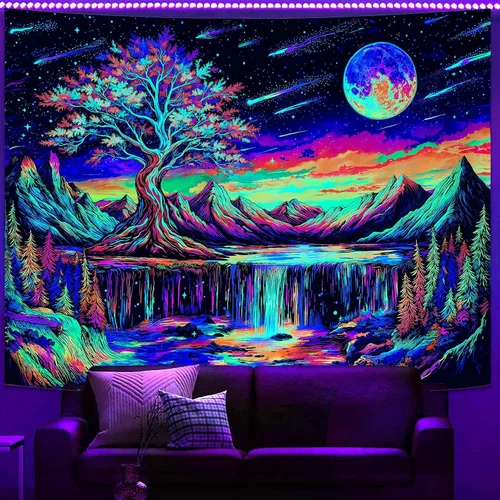 Miniatura 10 de Zussun Tapiz de hongo rojo, tapices de luna y estrella para dormitorio, estética de color beige, noche estrellada, planta verde, tapiz de pared