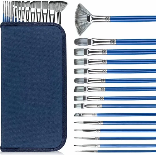Rosmax - Pinceles de pintura para artistas, pelo de nailon y 15 tamaños diferentes para pintura acrílica, óleo, acuarela, tela, ideal para niños,